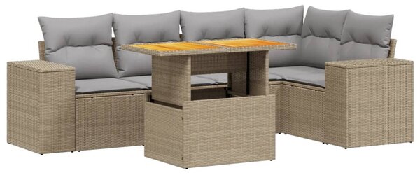 6 részes bézs polyrattan kerti ülőgarnitúra párnával