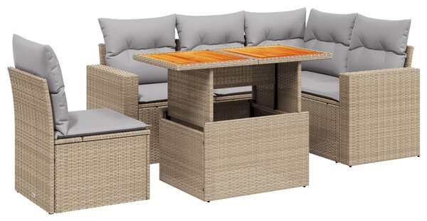 6 részes bézs polyrattan kerti ülőgarnitúra párnával