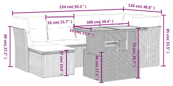 7 részes bézs polyrattan kerti ülőgarnitúra párnákkal