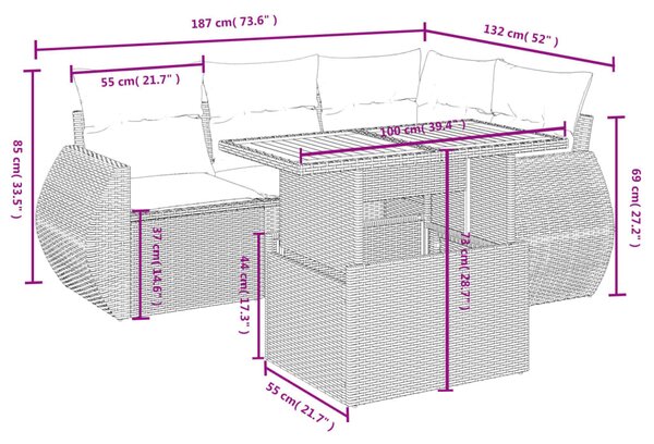 5 részes bézs polyrattan kerti ülőgarnitúra párnákkal