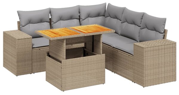 6 részes bézs polyrattan kerti ülőgarnitúra párnával