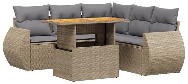 6 részes bézs polyrattan kerti ülőgarnitúra párnával