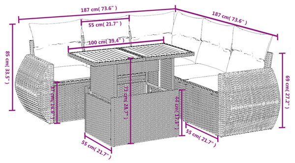 6 részes bézs polyrattan kerti ülőgarnitúra párnával
