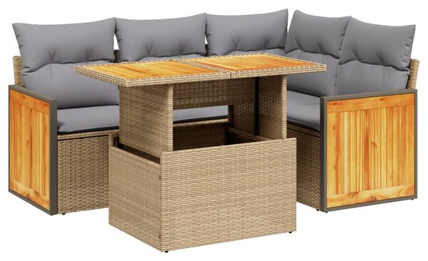 5 részes bézs polyrattan kerti ülőgarnitúra párnákkal