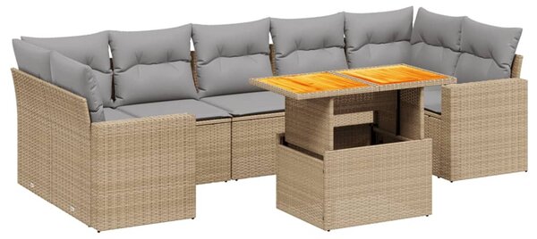 8 részes bézs polyrattan kerti ülőgarnitúra párnával