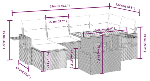 7 részes bézs polyrattan kerti ülőgarnitúra párnákkal
