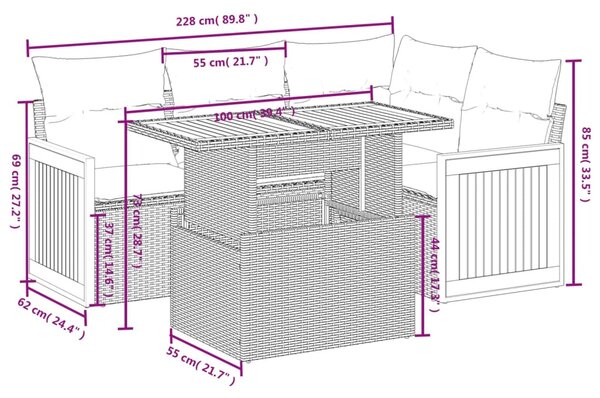 5 részes bézs polyrattan kerti ülőgarnitúra párnákkal