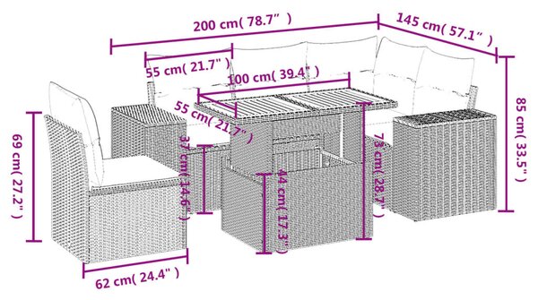 6 részes bézs polyrattan kerti ülőgarnitúra párnával