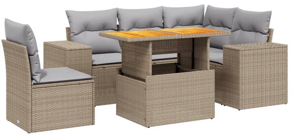 6 részes bézs polyrattan kerti ülőgarnitúra párnával