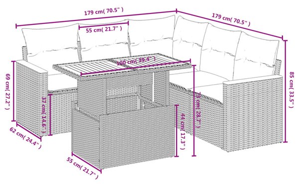 6 részes bézs polyrattan kerti ülőgarnitúra párnával