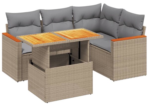 5 részes bézs polyrattan kerti ülőgarnitúra párnákkal