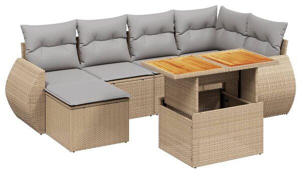 7 részes bézs polyrattan kerti ülőgarnitúra párnákkal