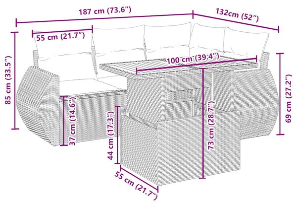 5 részes bézs polyrattan kerti ülőgarnitúra párnákkal