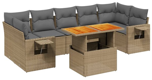 8 részes bézs polyrattan kerti ülőgarnitúra párnával