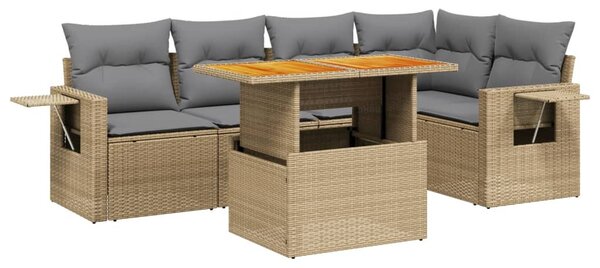 6 részes bézs polyrattan kerti ülőgarnitúra párnával