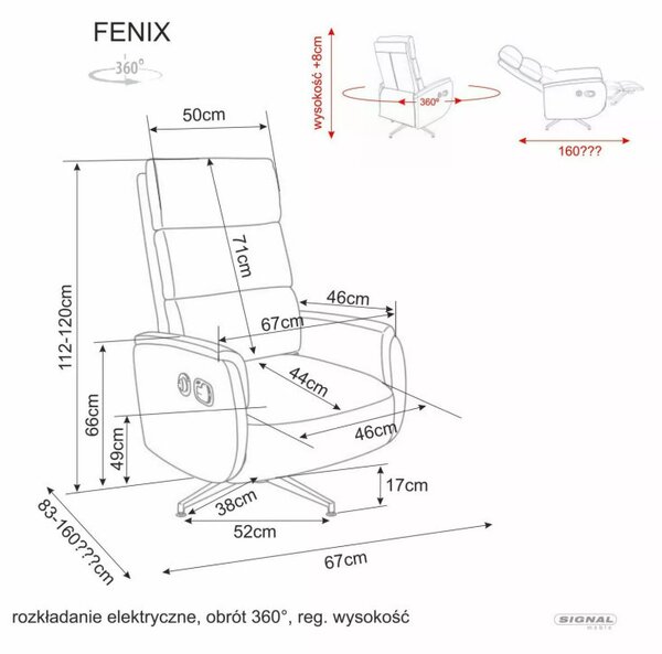 Fenix Raven Elektromos Relax Fotel Raven Szövet Sötét Bézs 360° Forgatható