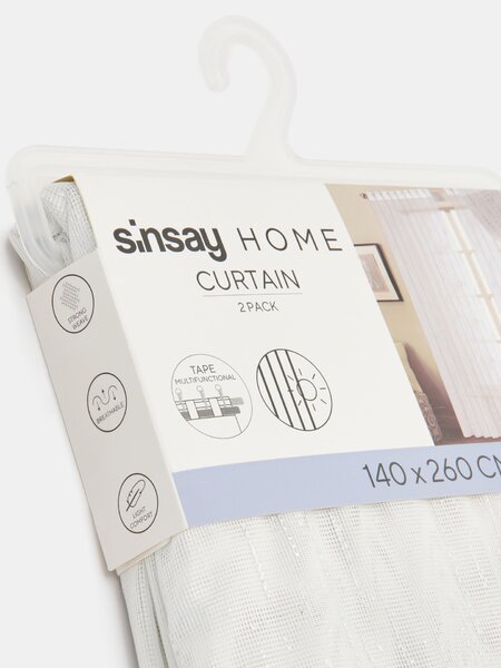 Sinsay - Függöny szett behúzószalaggal fémes koptatott hatással 2 pack - fehér
