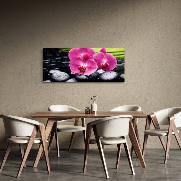 Kép - Rózsaszín orchidea pálmalevéllel (120x50 cm)