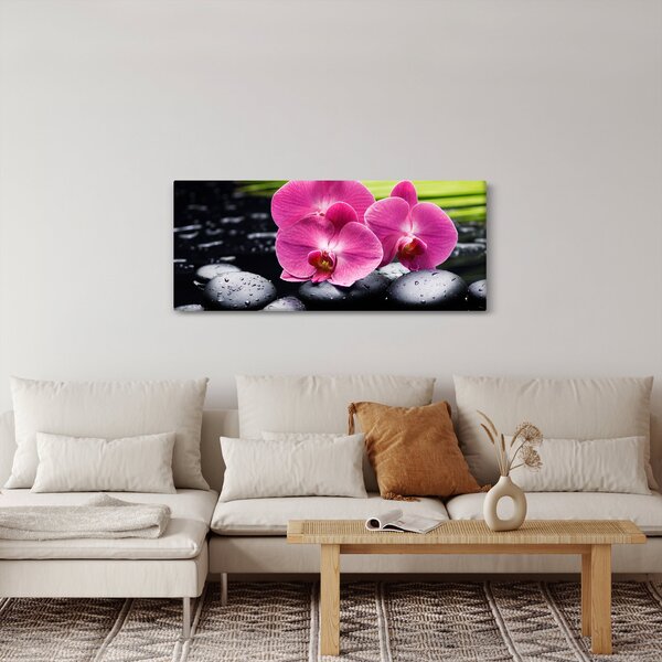 Kép - Rózsaszín orchidea pálmalevéllel (120x50 cm)