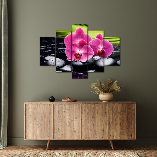 Kép - Rózsaszín orchidea pálmalevéllel (150x105 cm)