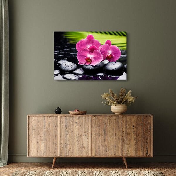 Kép - Rózsaszín orchidea pálmalevéllel (90x60 cm)
