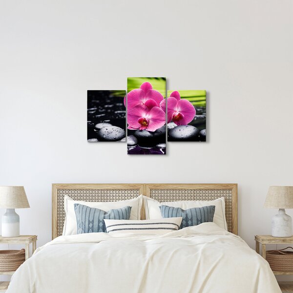 Kép - Rózsaszín orchidea pálmalevéllel (90x60 cm)