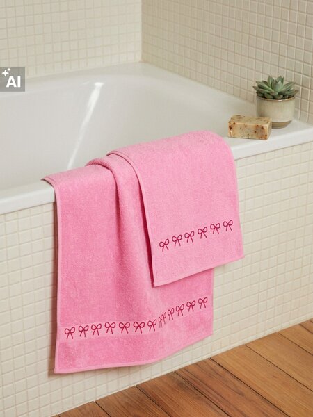 Sinsay - Pamut törölköző jacquard masnis szegéllyel - élénkpink