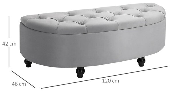 HOMCOM Tárolópad, Kárpitozott pad bársonyhatású bevonattal, tárolósláda falábakkal, 120 x 46 x 42 cm, szürke