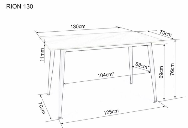 Étkezőasztal RION 130x70 cm kerámia lappal, fekete márvány
