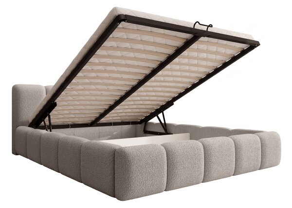 FEROS 19 Slim kárpitozott ágyneműtartós franciaágy 140x200 - bézs