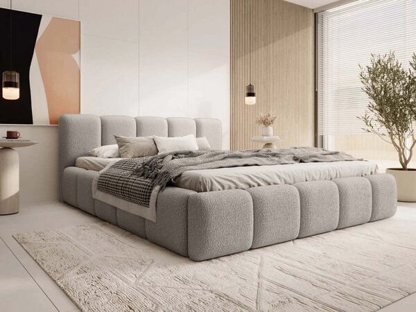 FEROS 19 Slim kárpitozott ágyneműtartós franciaágy 140x200 - bézs
