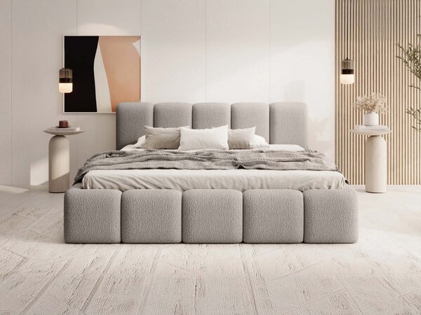 FEROS 19 Slim kárpitozott ágyneműtartós franciaágy 140x200 - bézs