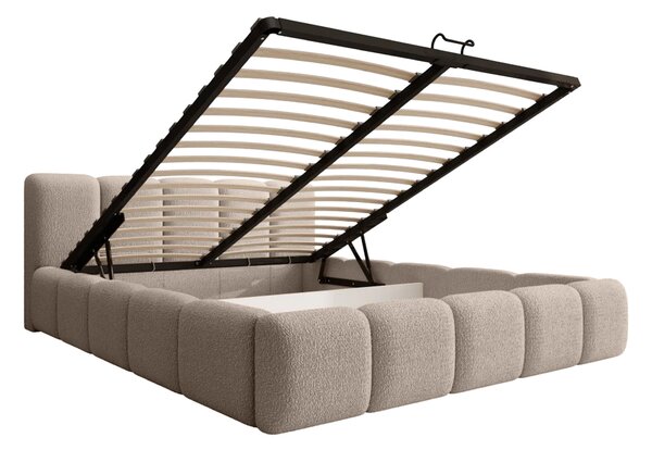 FEROS 19 Slim kárpitozott ágyneműtartós franciaágy 140x200 - bézs