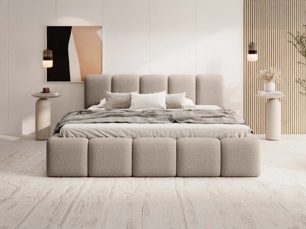 FEROS 19 Slim kárpitozott ágyneműtartós franciaágy 140x200 - bézs