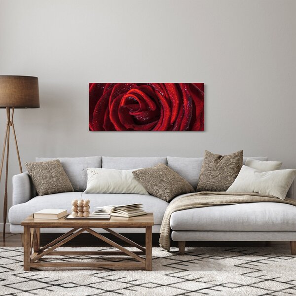 Kép - Vörös rózsa harmatcseppekkel (120x50 cm)