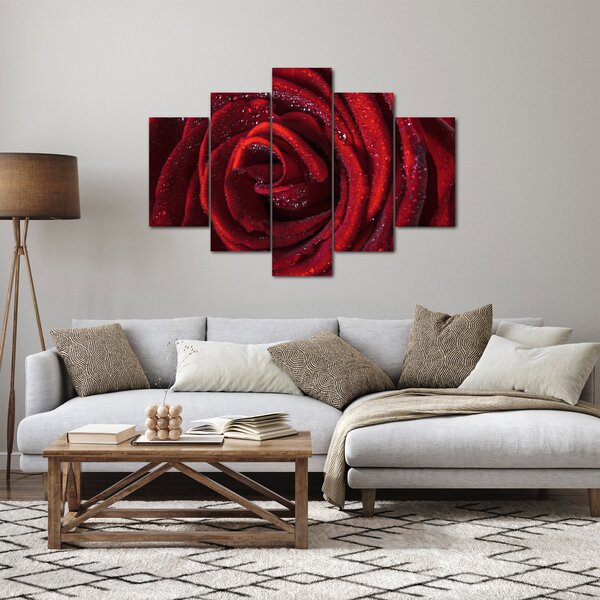 Kép - Vörös rózsa harmatcseppekkel (150x105 cm)