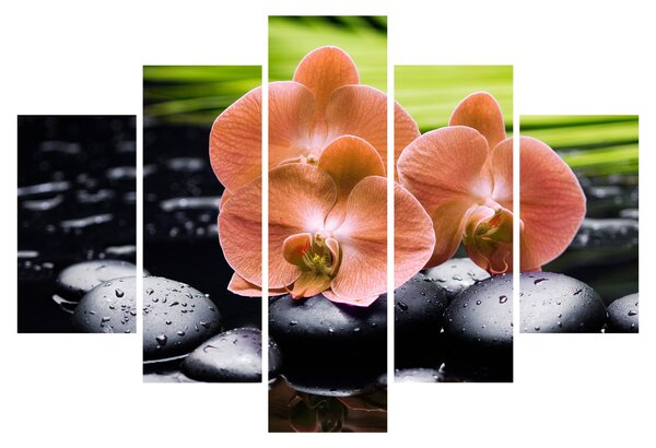 Kép - Narancssárga orchidea pálmalevelekkel (150x105 cm)