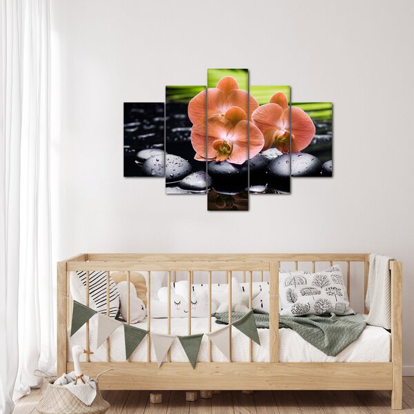 Kép - Narancssárga orchidea pálmalevelekkel (150x105 cm)