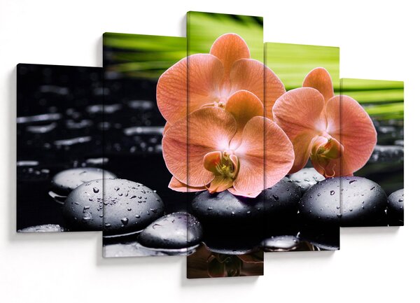Kép - Narancssárga orchidea pálmalevelekkel (150x105 cm)