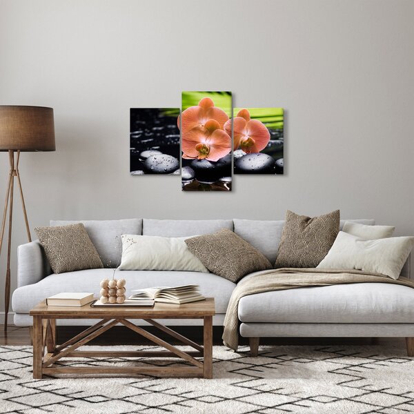 Kép - Narancssárga orchidea pálmalevelekkel (90x60 cm)