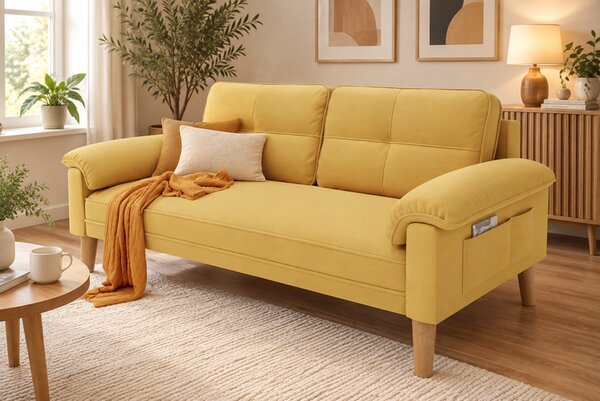 Bealife AR71 szövet 2 személyes kanapé, 145 × 77 cm, sárga