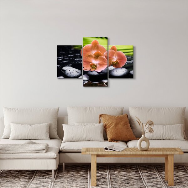 Kép - Narancssárga orchidea pálmalevelekkel (90x60 cm)