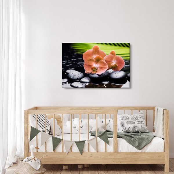 Kép - Narancssárga orchidea pálmalevelekkel (90x60 cm)