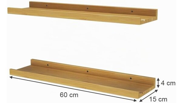 Vicco Linus természetes bambusz képkerettartó fali polc, 60 cm, 2 darabos szett
