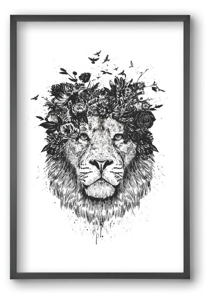 Floral lion (bw) - falikép keretben | artbridge