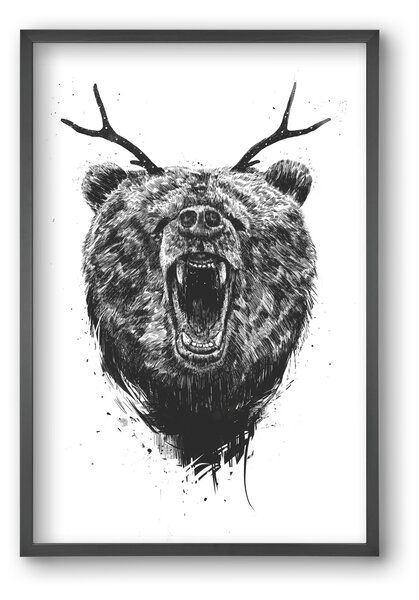 Angry bear with antlers - falikép keretben | artbridge