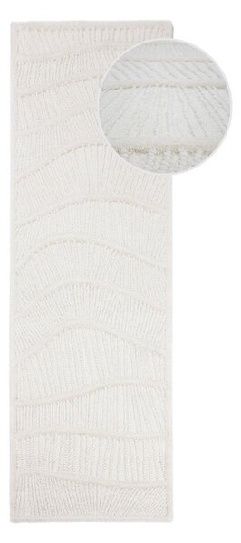 Fehér kézi szövésű gyapjúkeverék futószőnyeg 80x230 cm Sculptured Wave – Flair Rugs