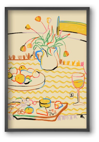 YELLOW TULIPS WINE AND CHEESE - falikép keretben | artbridge