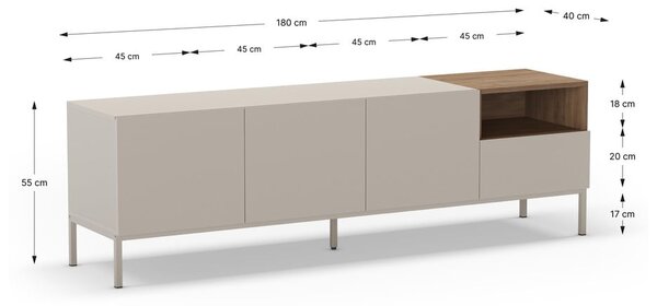 Krémszínű TV-állvány 180x55 cm Cailin – Marckeric