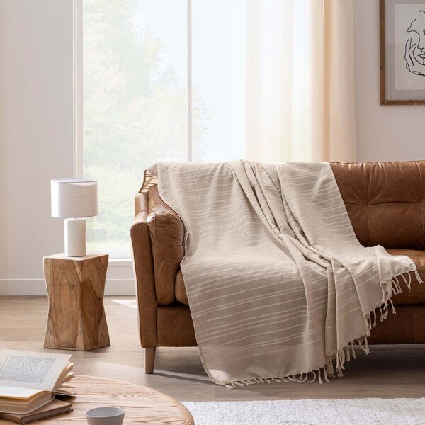 Bézs pamut ágytakaró 180x220 cm Lilia – douceur d'intérieur